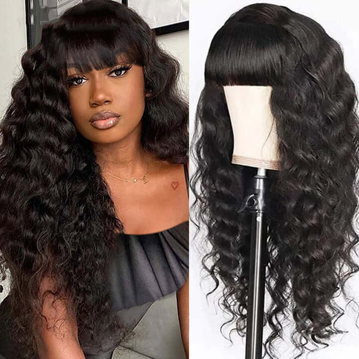 Glueless Loose Deep 13x4 Lace Front Wig With Bangs 180% Density Human Hair Wig