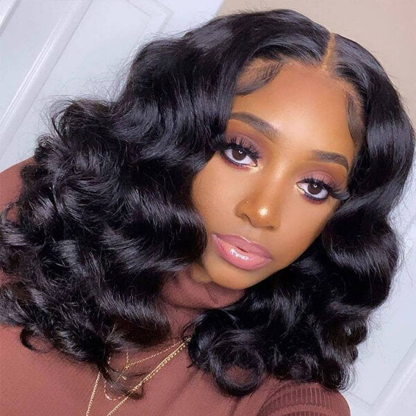 Short Bob Loose Deep Wave Human Hair Lace Frontal Wigs 150% Density