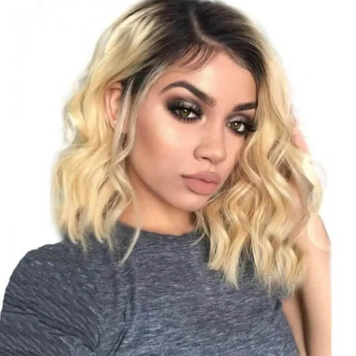 613 Blonde Loose Wave Bob Wig With Dark Roots 13x4 Lace Front Wig Human Hair