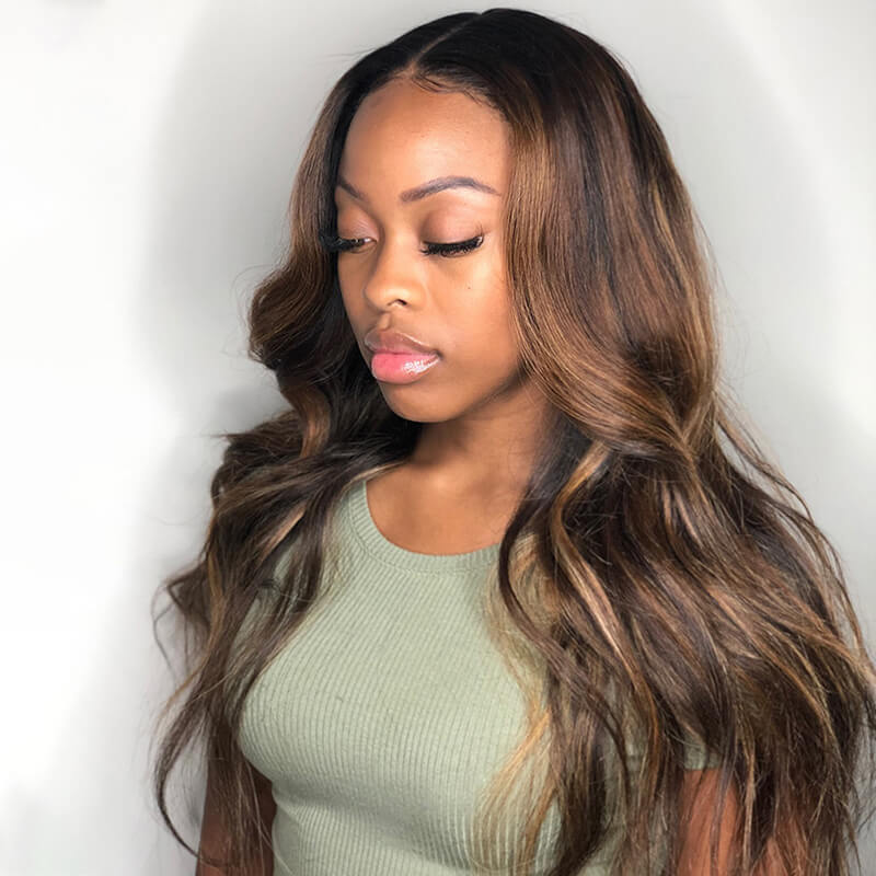 Glueless 13x4 Swiss Lace Front Wig Balayage Color 100% Virgin Hair