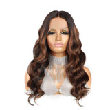 Chestnut Brown Highlights Human Hair Lace Front Wig Royal Wave 100% Virgin Hair