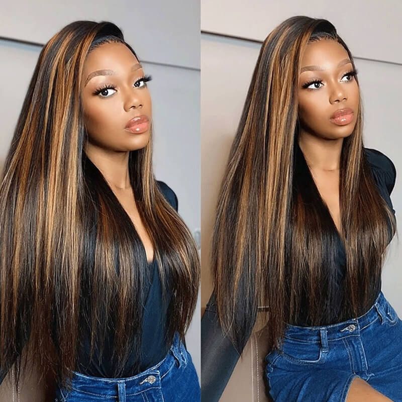 Glueless 13x4 Lace Front Wig Human Hair Wig Balayage Color