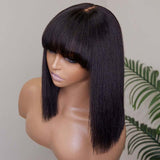 Straight Bob With Bangs Minimalist 13x4 Lace Front Wig 180% Density Human Hair