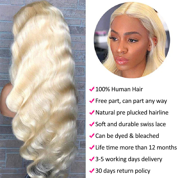 613 Blonde Color Body Wave Wig 13*4 HD Transparent Lace Frontal Human Hair Wigs For Women