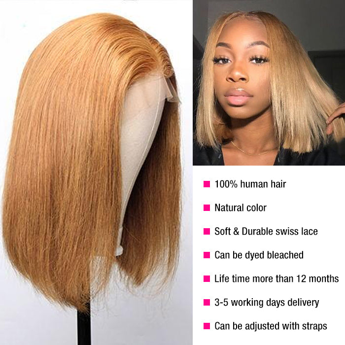 #27 Honey Blonde Short Straight Bob 13x4/4x4 Lace Wig 100% Human Virgin Hair