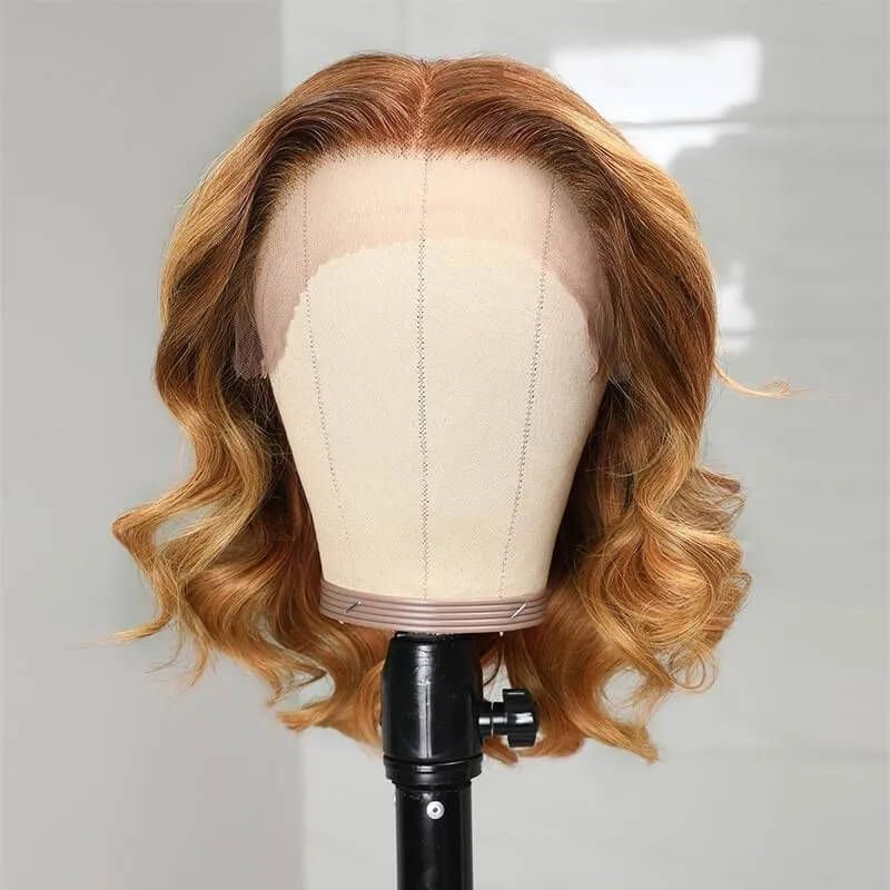 Blonde Balayage Highlights Color Celebrity Wave Bob Style Wigs 13x4 Lace Wigs Human Hair