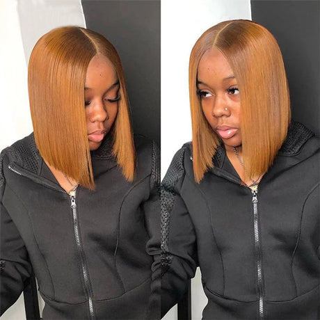 #30 Light Brown Short Straight Bob 13x4/4x4 Lace Wig 100% Human Virgin Hair