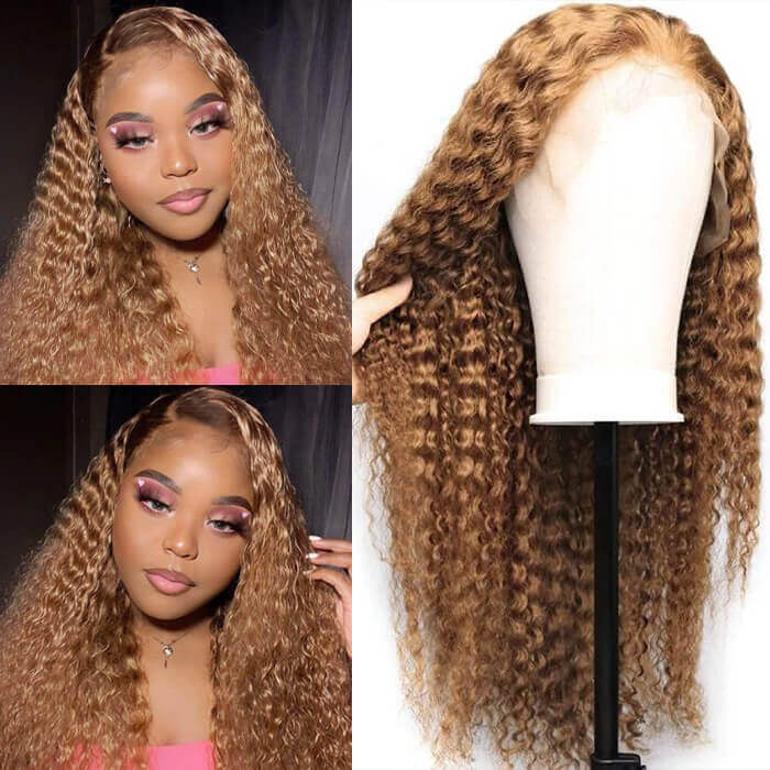 #27 Colored Curly Human Hair Wig Pre-Plucked 13*4 HD Lace Front Wigs