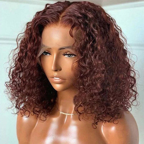 #33 Dark Auburn Color Short Bob Red Brown Wig 13x4/4x4 Bob Lace Frontal Wigs 150% Density