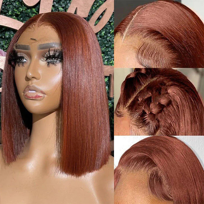 #33 Dark Auburn Color Short Bob Red Brown Wig 13x4/4x4 Bob Lace Frontal Wigs 150% Density