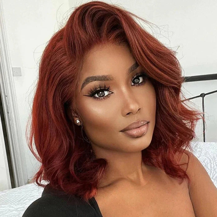 #33 Dark Auburn Color Short Bob Red Brown Wig 13x4/4x4 Bob Lace Frontal Wigs 150% Density