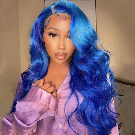 Shinning Blue Body Wave Wig HD  Lace Front Wig Human Hair