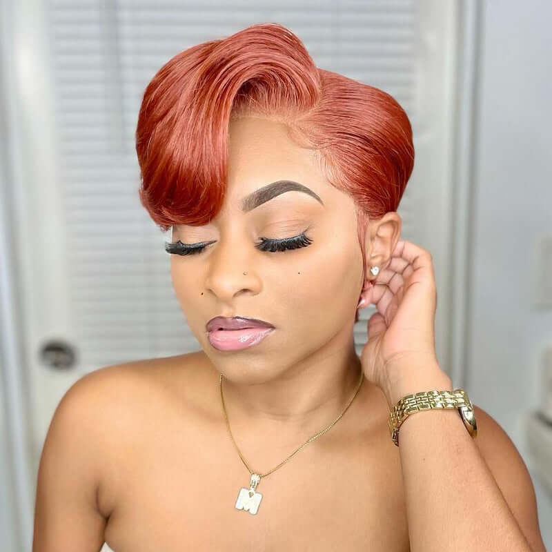 Paprika Color Short Pixie Cut 13x4 Frontal Lace Wig Human Hair