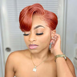 Paprika Color Short Pixie Cut 13x4 Frontal Lace Wig Human Hair