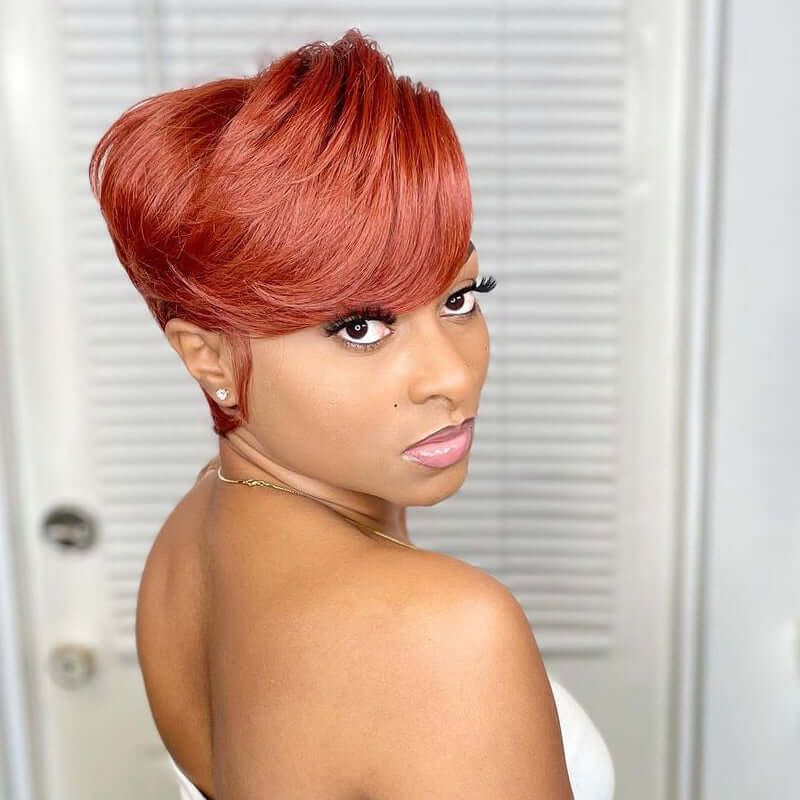 Paprika Color Short Pixie Cut 13x4 Frontal Lace Wig Human Hair