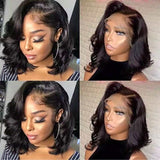 Short Bob Lace Frontal Wig New Wave 150% Density Virgin Human Hair Wig
