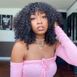 Jerry Curly 13x4 Frontal Lace Human Hair Bob Wig With Bangs For Women