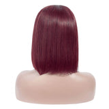 13X6 Lace Front Wig 150% Density Burgundy Bob Human Hair