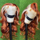 New Fashion Blonde Ginger Highlight Body Wave Human Hair Lace Front Wig