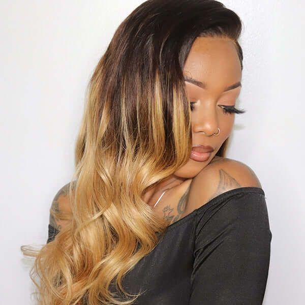 Celebrity Ombre 150% Density Glueless Wave 13x4 Frontal Lace Wig Human Hair