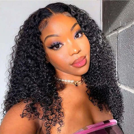 Afro Curly Invisible Lace Glueless Frontal Lace Wig 100% Human Hair