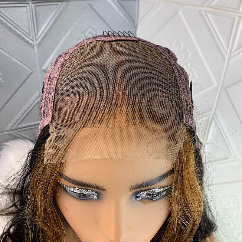 Water Wave Transparent Lace Closure Wigs Balayage Highlight Hair Pre Plucked Human Hair