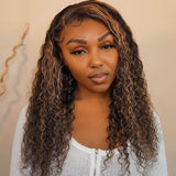 Water Wave Transparent Lace Closure Wigs Balayage Highlight Hair Pre Plucked Human Hair