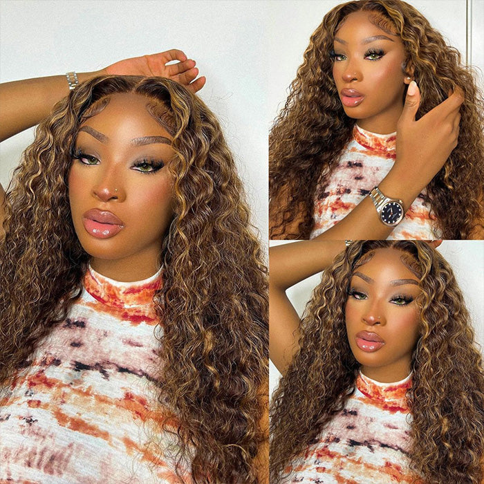 Highlight Deep Wave Frontal Wig 13*4 13*6 HD Lace Wigs Honey Blonde Highlight Human Hair Wigs