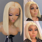 613 Blonde Straight Bob Wigs Human Hair Pre Plucked Glueless Lace Wig 150% Density