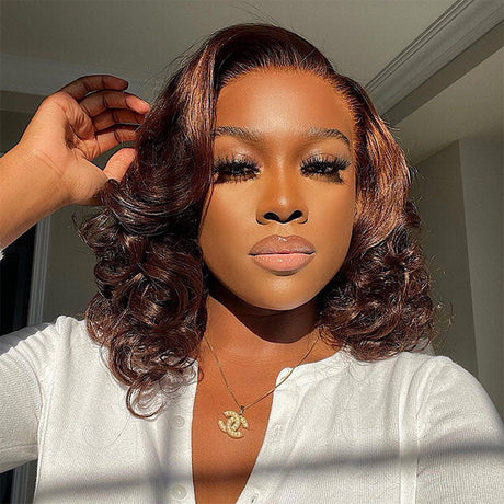 #4 Chocolate Brown Short Straight Bob 13x4/13x6 Lace Front Wig Human Virgin Hair 150% Density