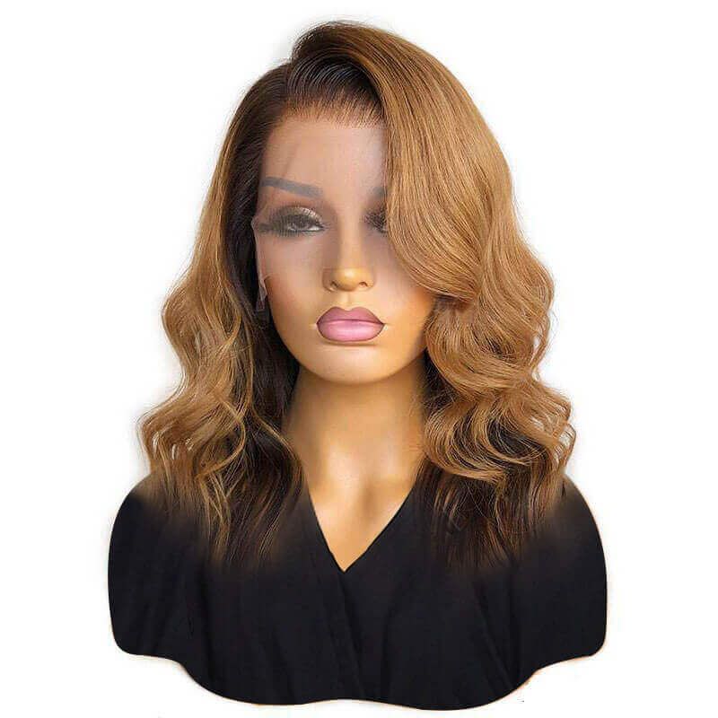 13x6 Lace Honey Blonde Human Hair Wig With Dark Brown Color 150% Density