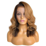 13x6 Lace Honey Blonde Human Hair Wig With Dark Brown Color 150% Density