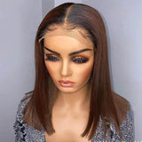 Chestnut Brown Short Bob Straight Human Hair Wigs Ombre Color Lace Closure Wigs