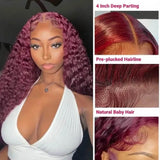 99J Straight/Body Wave 13x4 Burgundy HD Lace Front Pre Plucked Colored Human Hair Wigs for Women