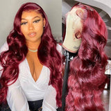 13x6 HD Lace Front Wig Human Hair Wigs 99J Red Burgundy Pre-Plucked Remy Human Hair Deep Part Wigs