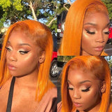 Orange Ginger Color 13x4 Lace Front Wigs Remy Human Hair Short BoB Wig Baby Hair For Black Women 150% Preplucked
