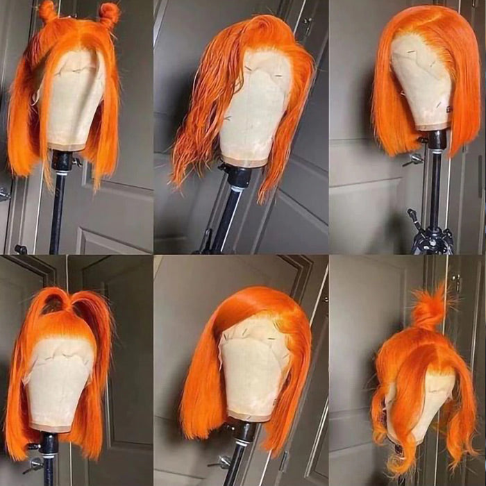 Orange Ginger Color 13x4 Lace Front Wigs Remy Human Hair Short BoB Wig Baby Hair For Black Women 150% Preplucked