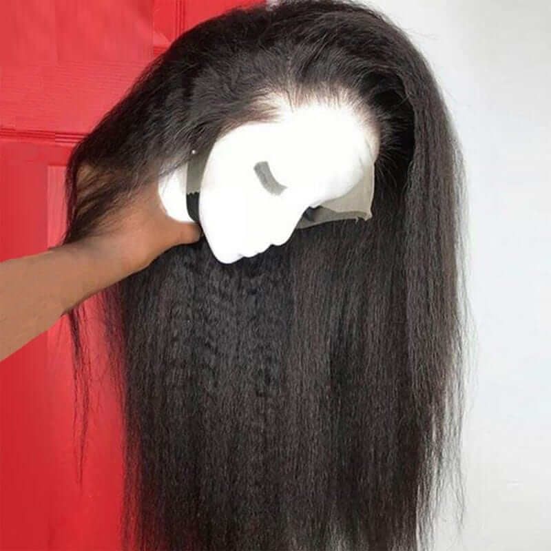 Kinky Straight Glueless Frontal Lace Wig Natural Density Human Hair