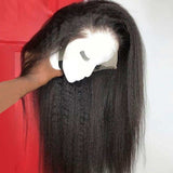 Kinky Straight Glueless Frontal Lace Wig Natural Density Human Hair