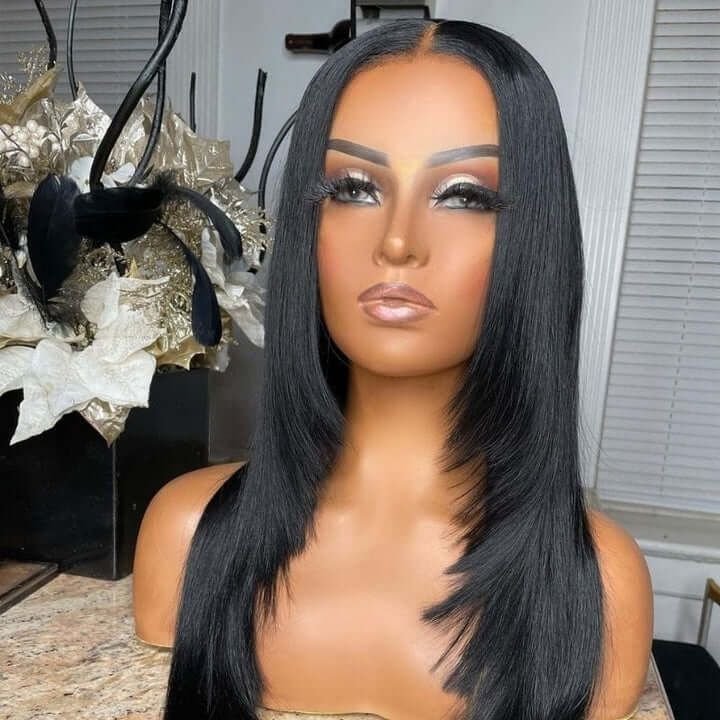 Straight Lace Front Wigs with Layer Inner Buckle Virgin Human Hair Wigs For Women