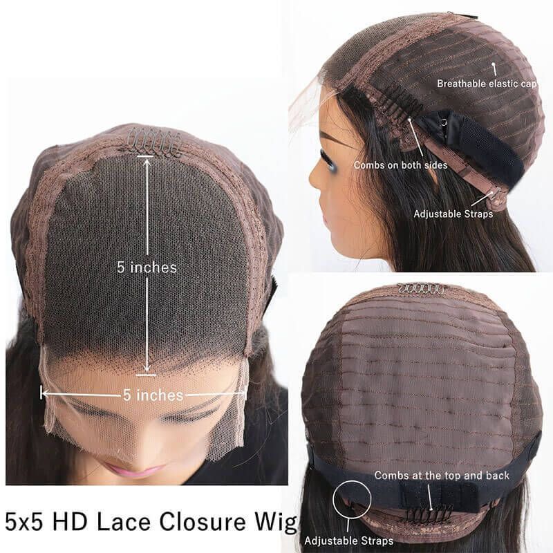 5X5 Real HD Lace Wig Undetectable Invisible Lace Closure Wig Kinky Straight Human Hair