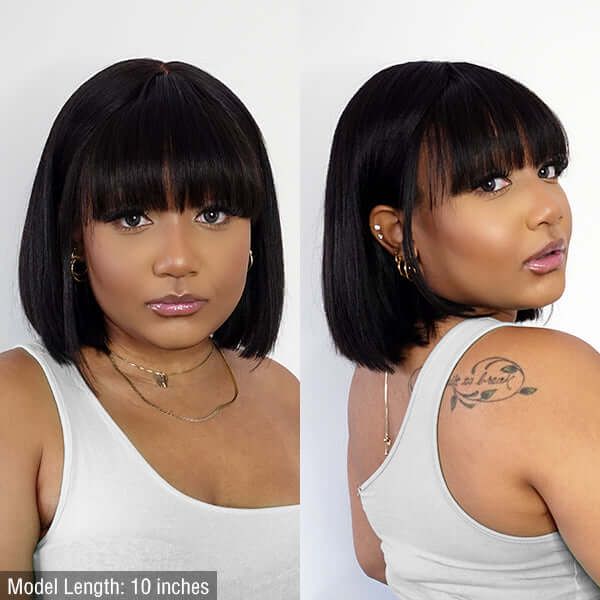 Straight Bob With Bangs Minimalist 13x4 Lace Front Wig 180% Density Human Hair