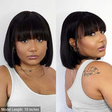 Straight Bob With Bangs Minimalist 13x4 Lace Front Wig 180% Density Human Hair