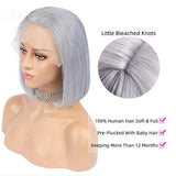 Grey 13x4 Lace Front Human Hair Wigs  Straight Colored Sliver Bob Lace Wigs For Black Women Pre Plucked 150%
