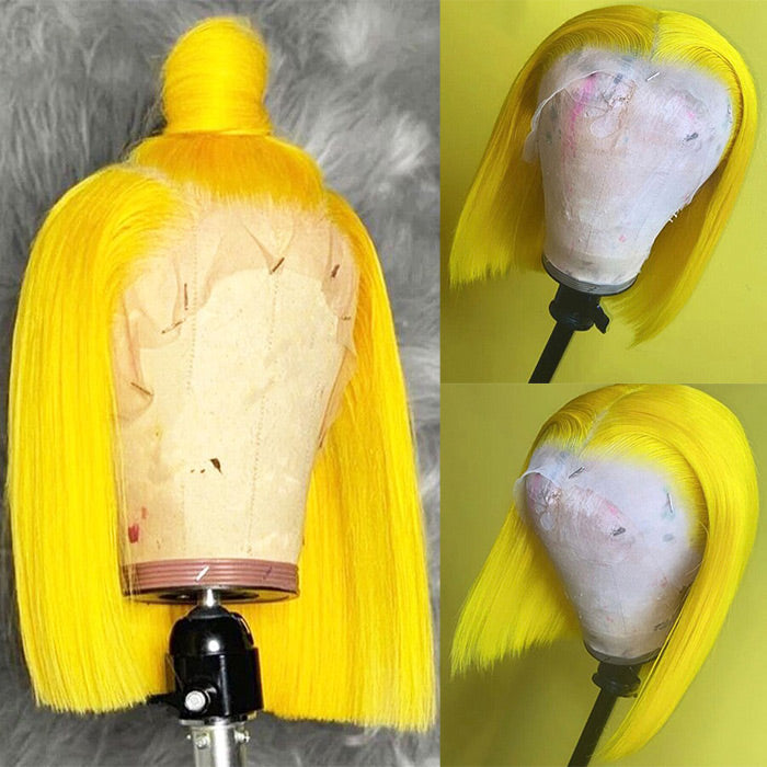 Yellow Straight Human Hair Bob Wigs 13x4 Brazilian Remy Colored Short Bob Wigs Glueless Human Hair Wigs 150?%