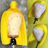Yellow Straight Human Hair Bob Wigs 13x4 Brazilian Remy Colored Short Bob Wigs Glueless Human Hair Wigs 150?%