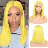 Yellow Straight Human Hair Bob Wigs 13x4 Brazilian Remy Colored Short Bob Wigs Glueless Human Hair Wigs 150?%