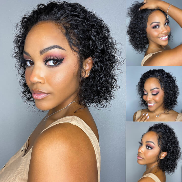 Short Cut Curly Human Hair Glueless Compact 13X4 Frontal Lace Wig