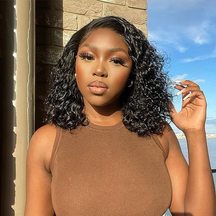 Water Wave Short Bob 13x4 Lace Front  Wigs 100% Human Hair Pre Plucked Glueless Lace Front Wigs