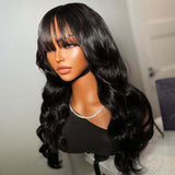 Glueless Brazilian Body Wave Human Hair Wigs With Bangs Easy to Wear